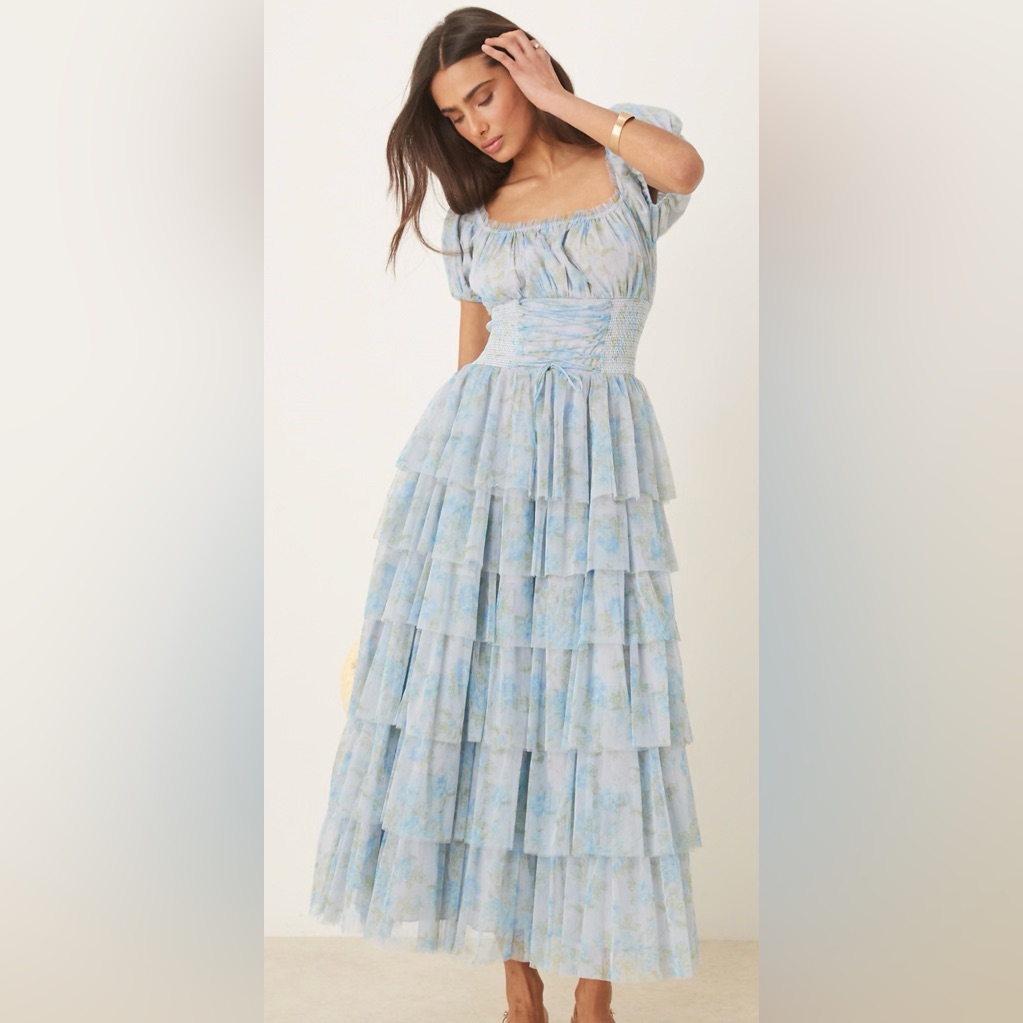 Nwt! Amy Jane London “Arabella” Floral Maxi Dress Blue Tapestry Rose